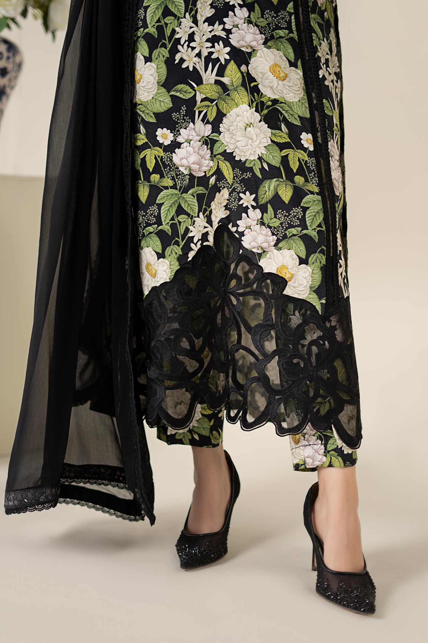 3 Piece Embroidered Raw Silk Suit