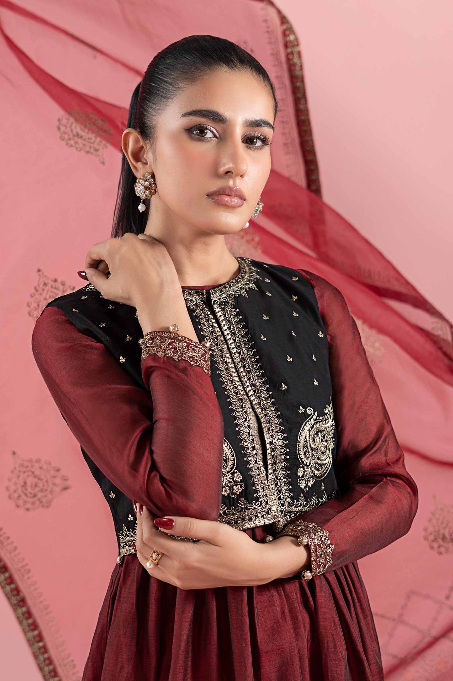 3 Piece Embroidered Paper Cotton Suit