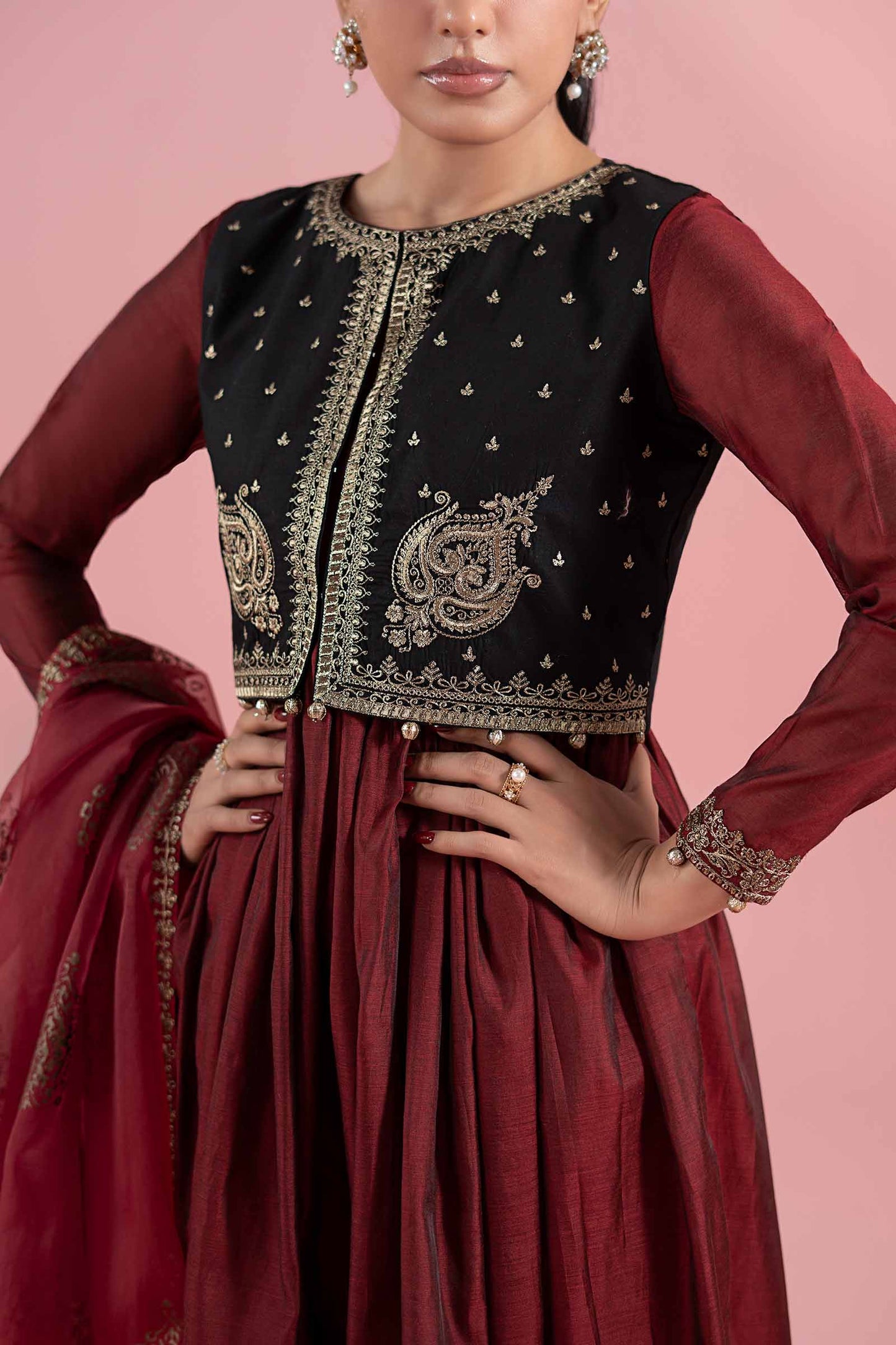 3 Piece Embroidered Paper Cotton Suit