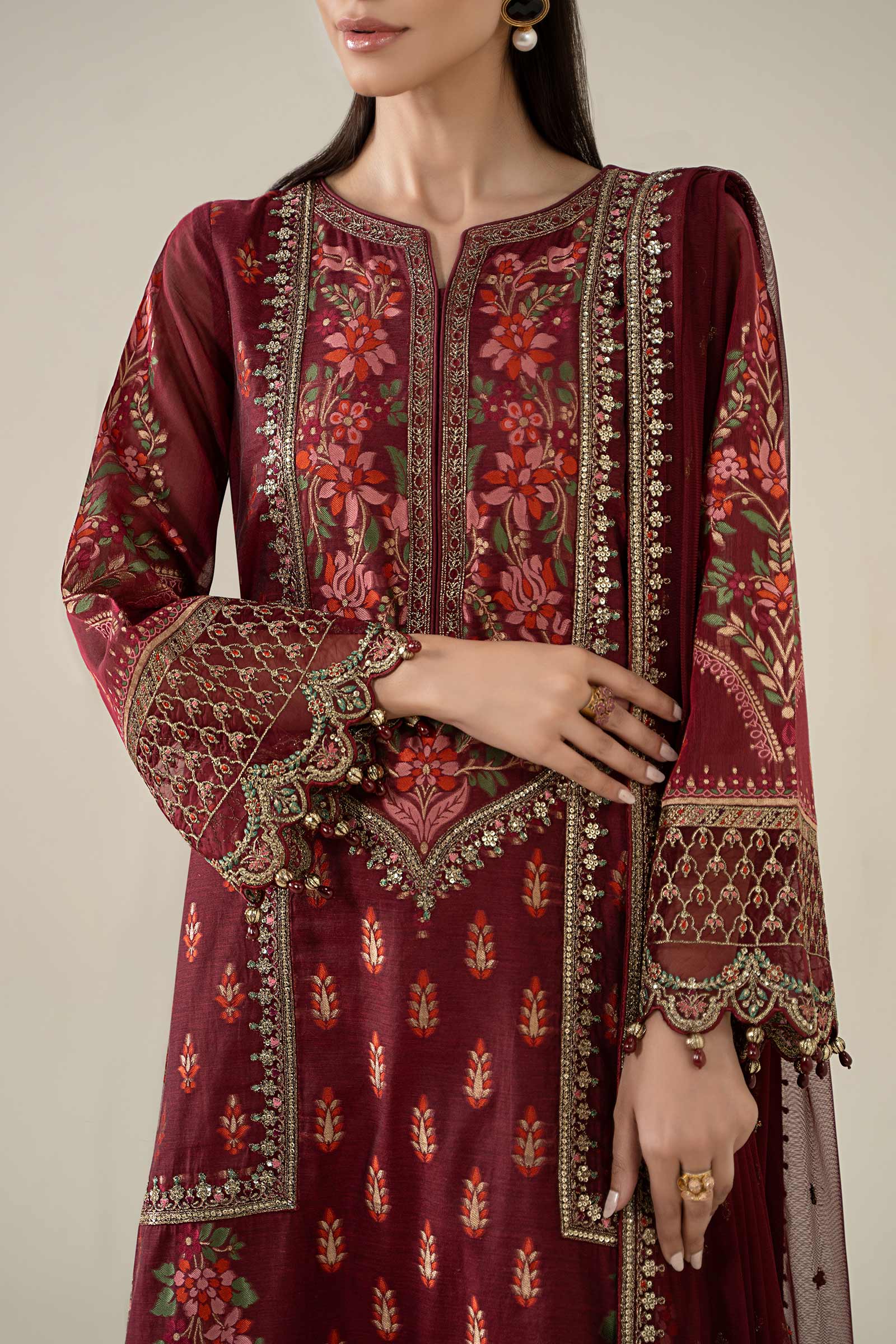 3 Piece Embroidered Jacquard Suit