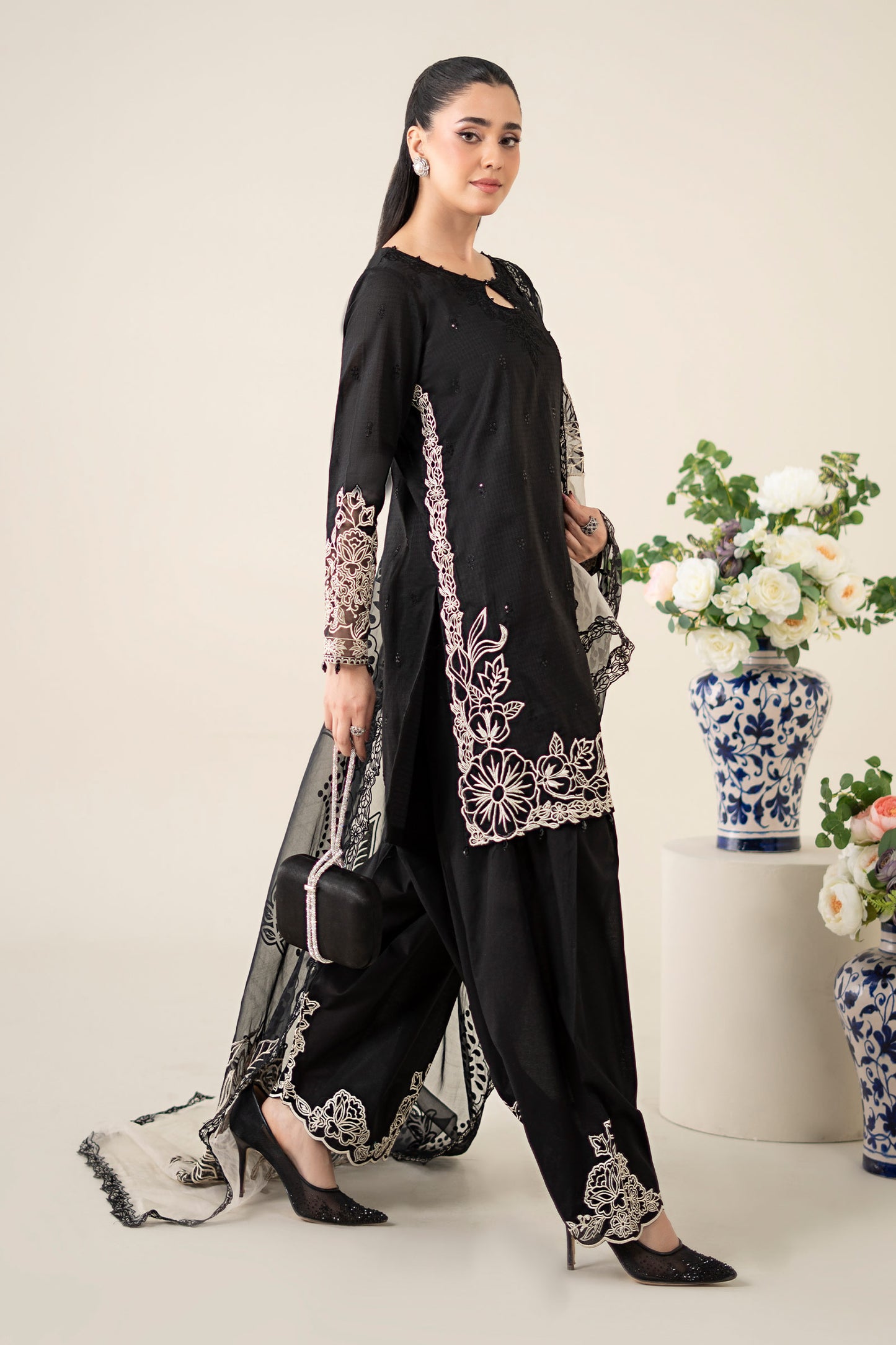 3 Piece Embroidered Dobby Suit