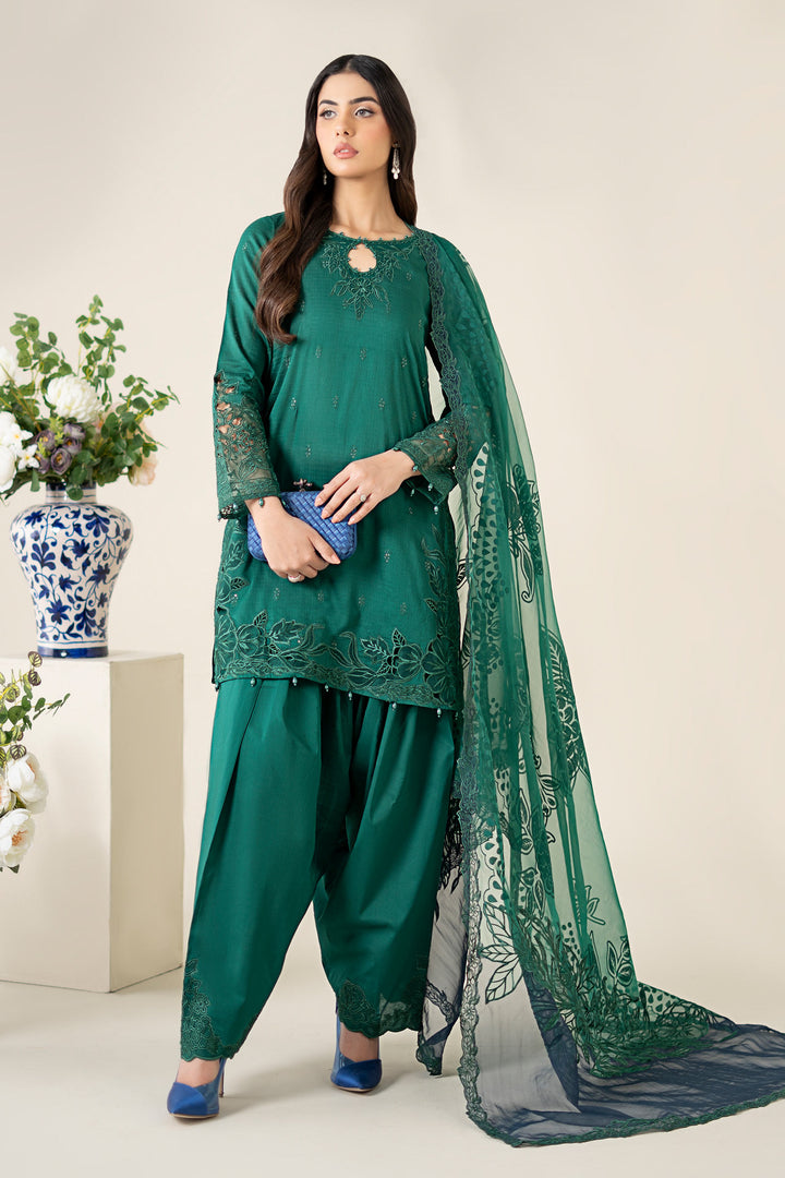 3 Piece Embroidered Dobby Suit |  DW-EA25-67 Casuals DWA2567-ESM-GRN