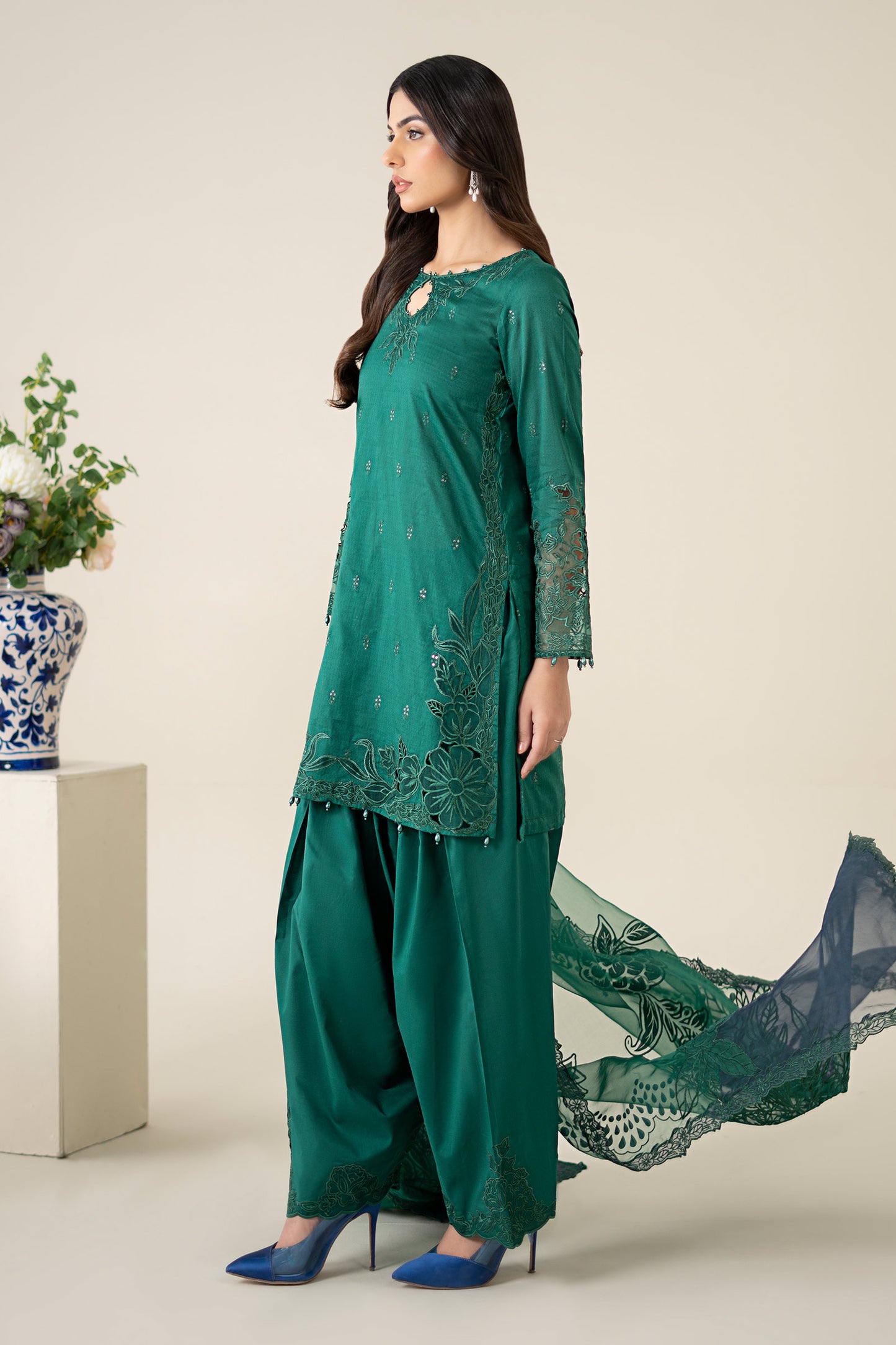 3 Piece Embroidered Dobby Suit