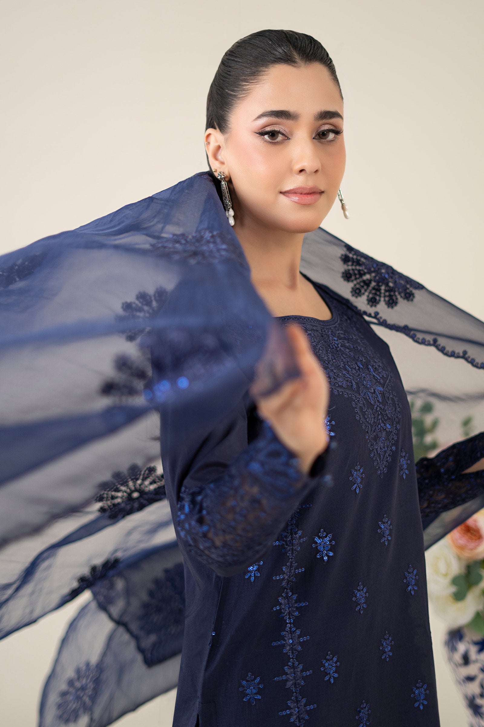 3 Piece Embroidered Dobby Suit