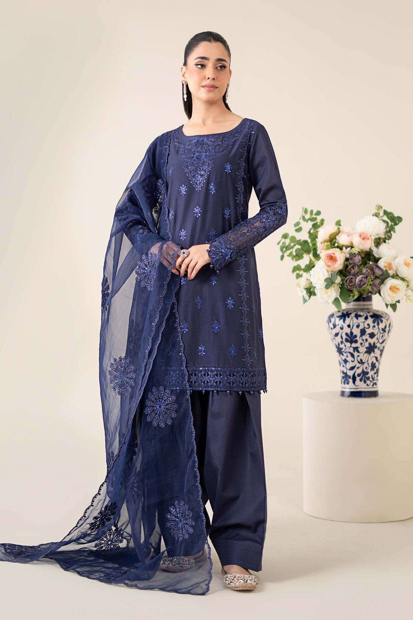 3 Piece Embroidered Dobby Suit