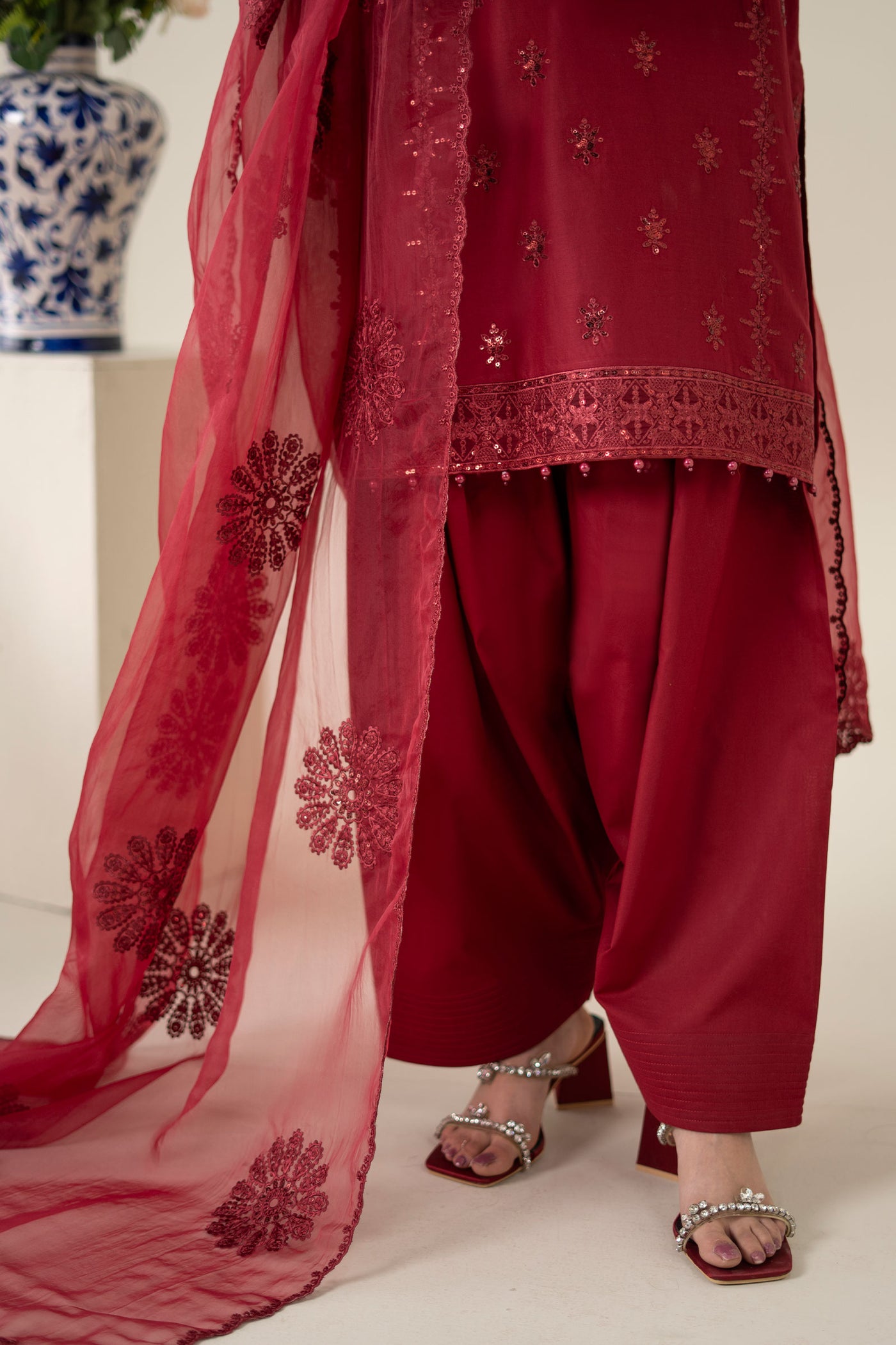3 Piece Embroidered Dobby Suit