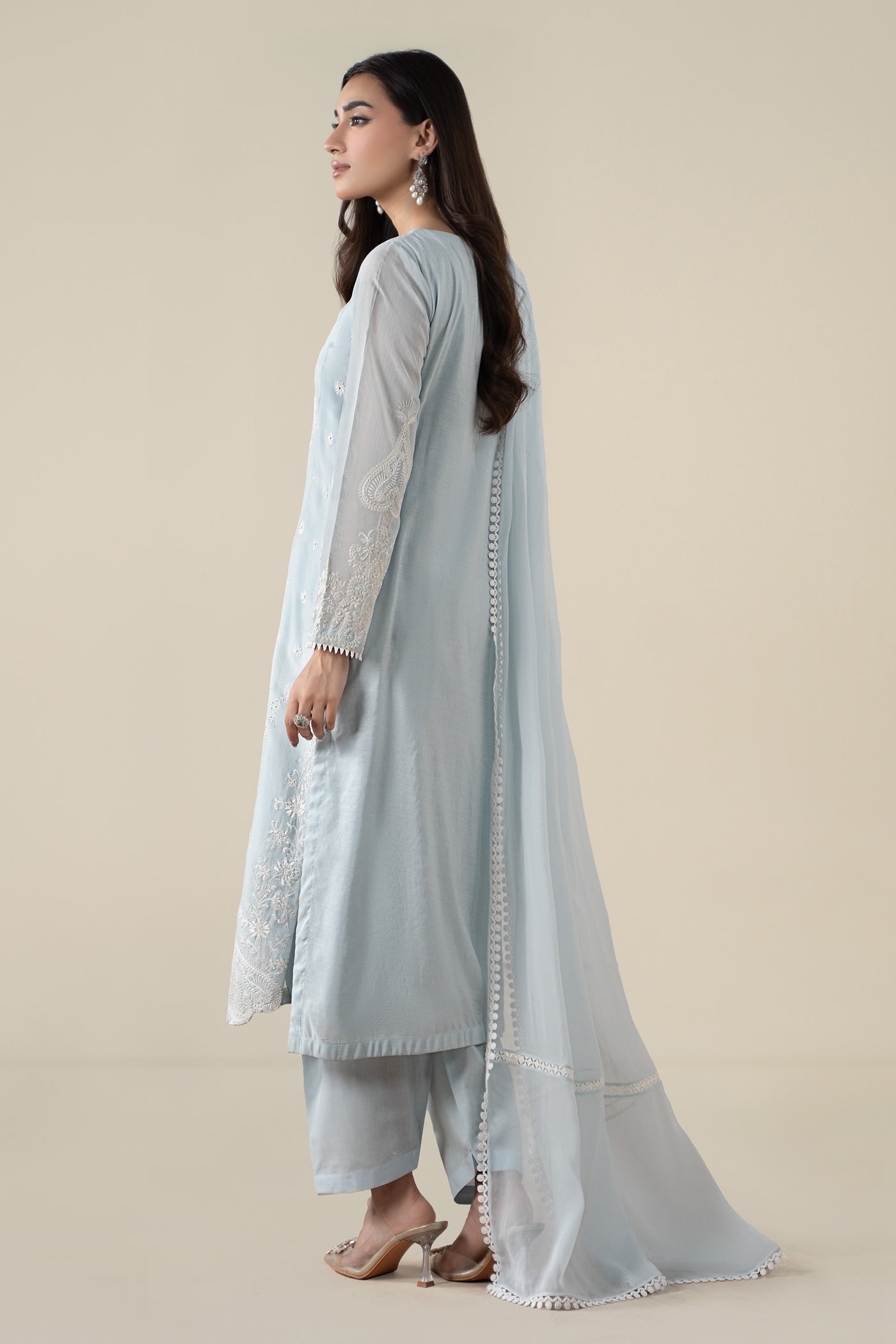 3 Piece Embroidered Paper Cotton Suit
