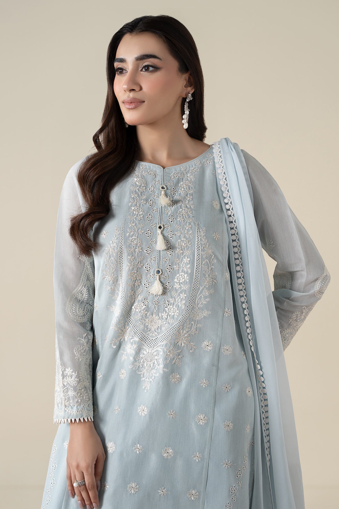 3 Piece Embroidered Paper Cotton Suit