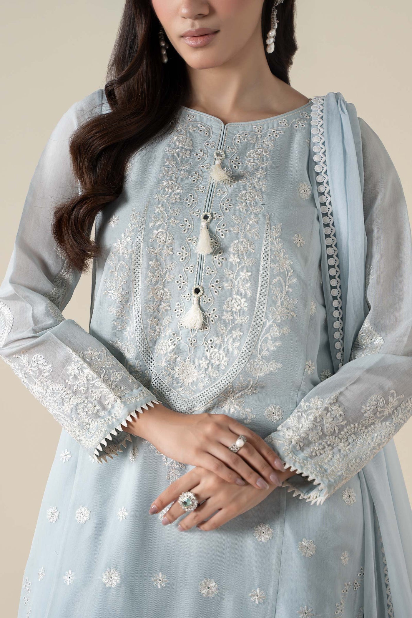 3 Piece Embroidered Paper Cotton Suit