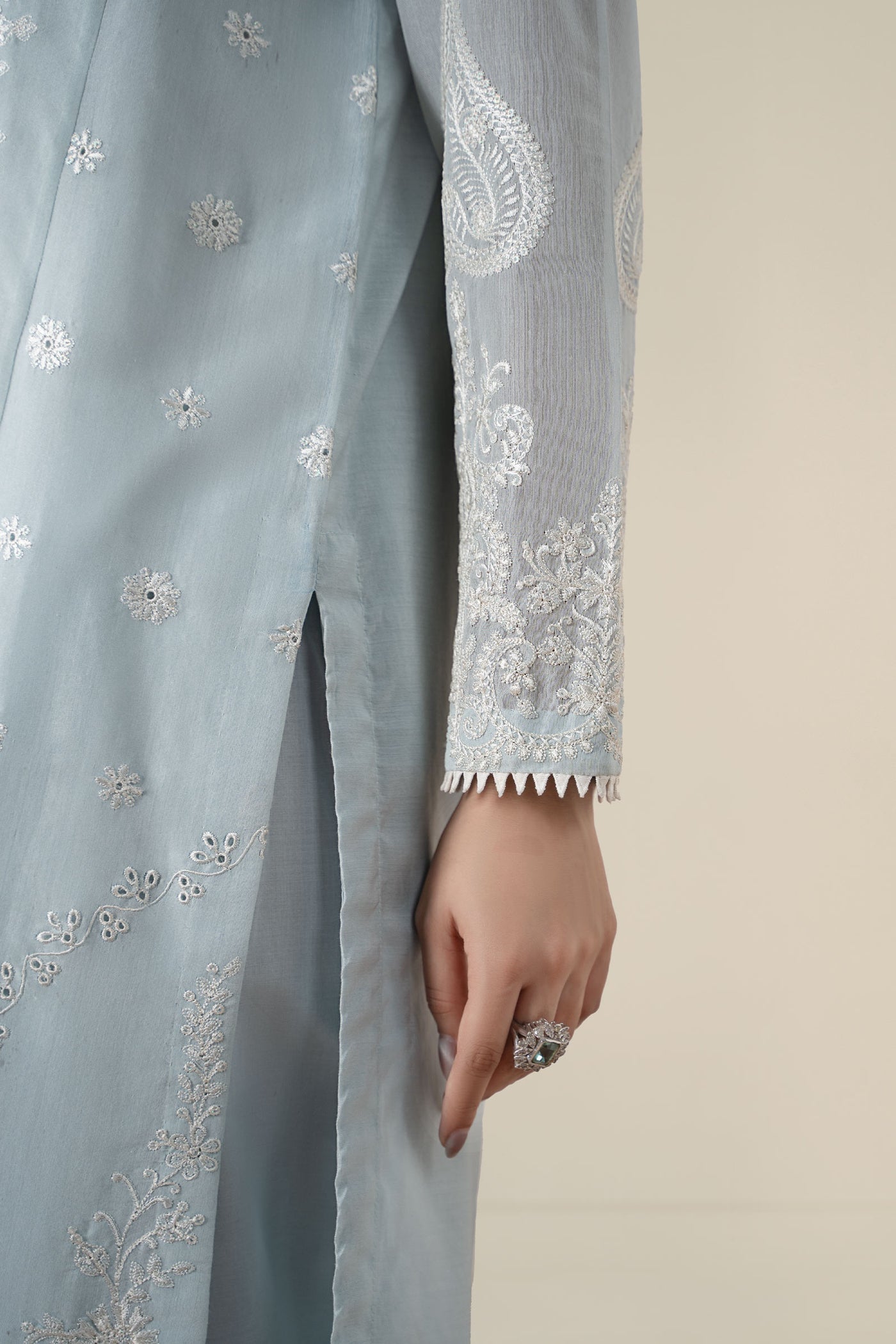 3 Piece Embroidered Paper Cotton Suit