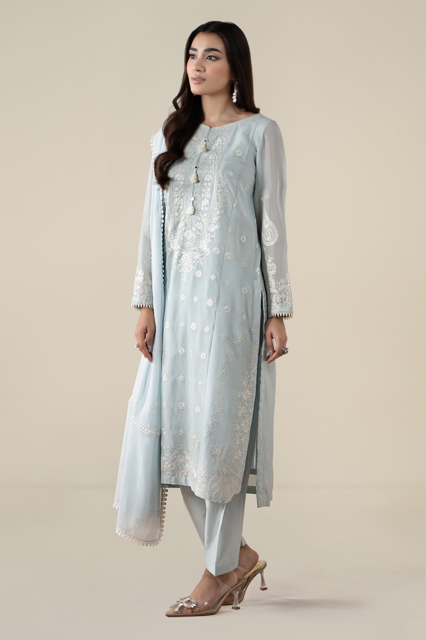 3 Piece Embroidered Paper Cotton Suit