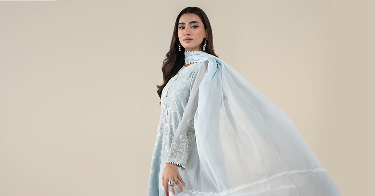 3 Piece Embroidered Paper Cotton Suit