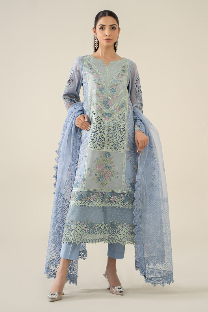 3 Piece Embroidered Masoori Lawn Suit |  DW-EA25-77 Casuals DWA2577-ESM-BLU