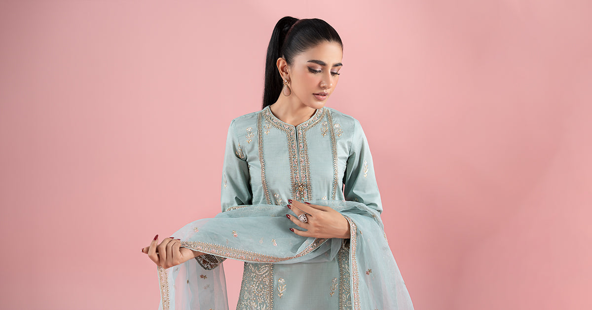 3 Piece Embroidered Dobby Suit