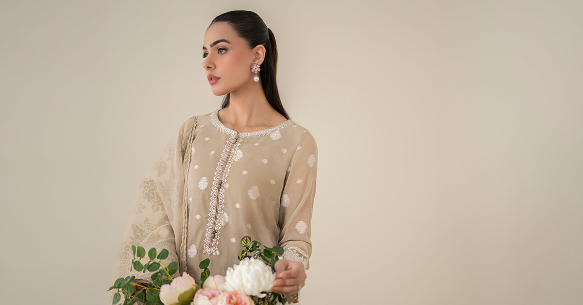 3 Piece Embroidered Paper Cotton Jacquard Suit