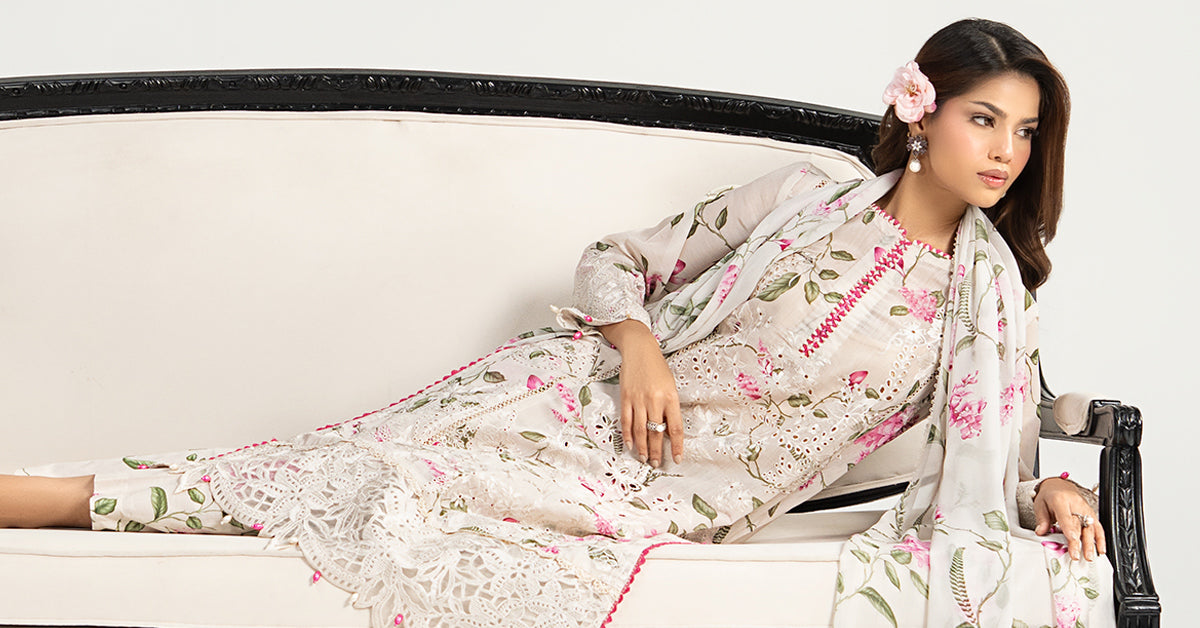 3 Piece Embroidered Paper Cotton Suit