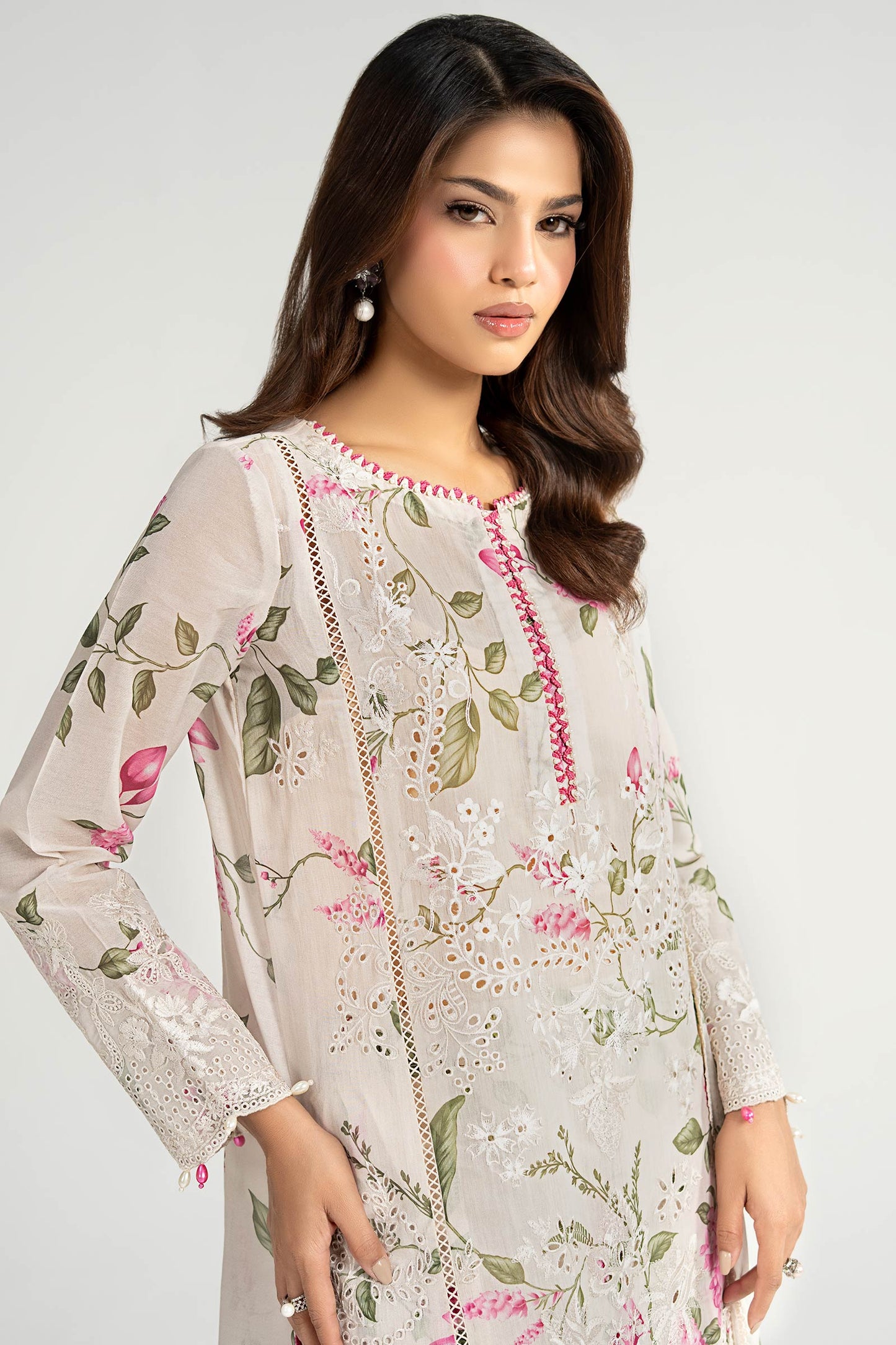 3 Piece Embroidered Paper Cotton Suit