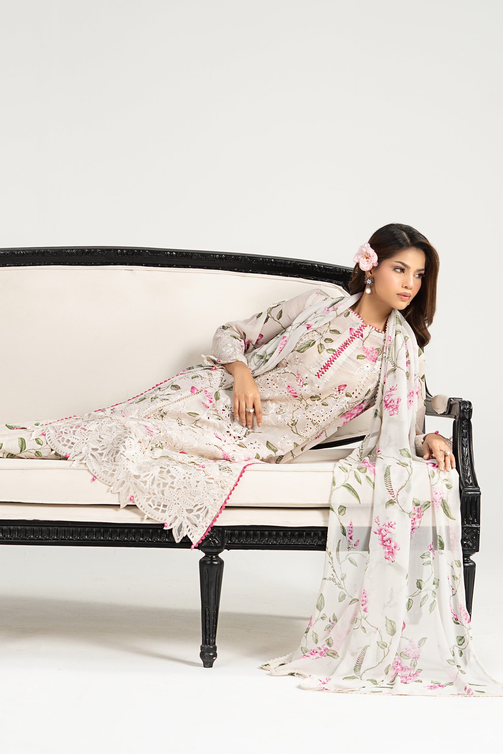 3 Piece Embroidered Paper Cotton Suit