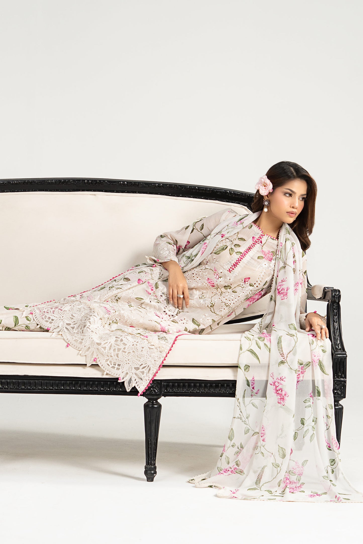 3 Piece Embroidered Paper Cotton Suit