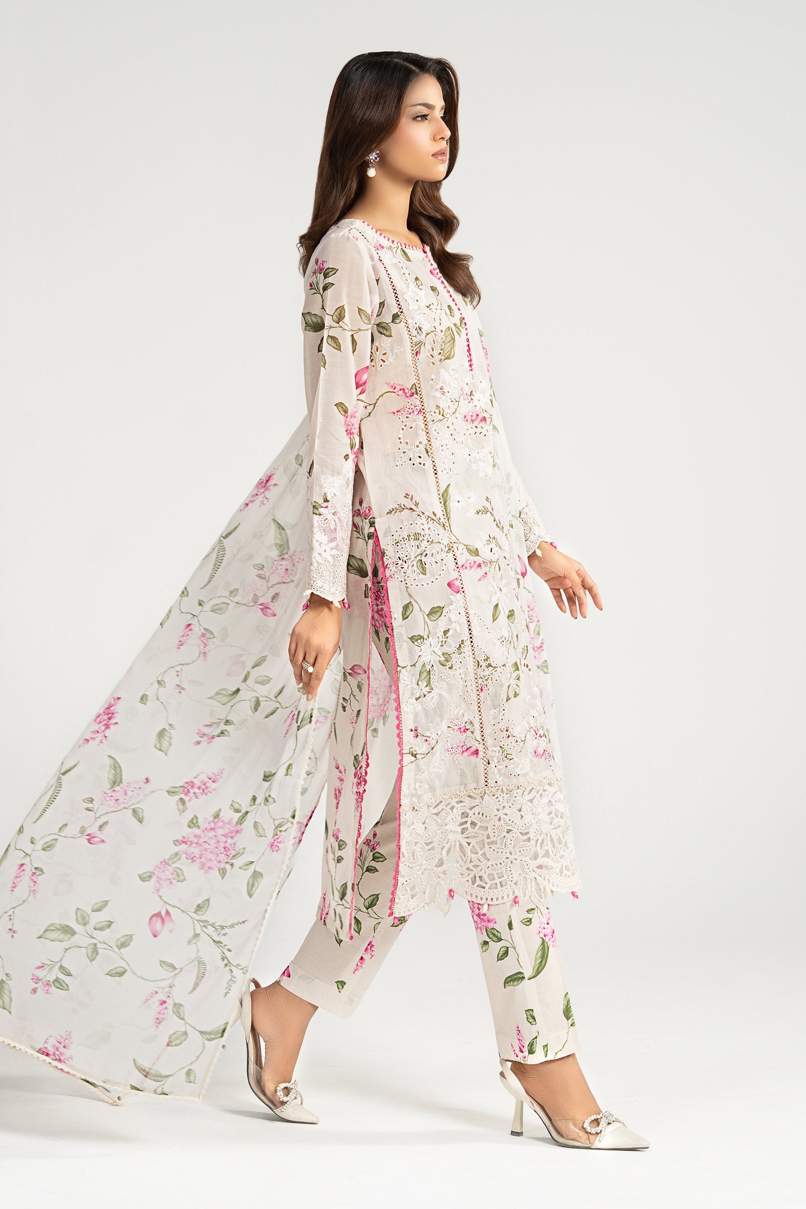 3 Piece Embroidered Paper Cotton Suit