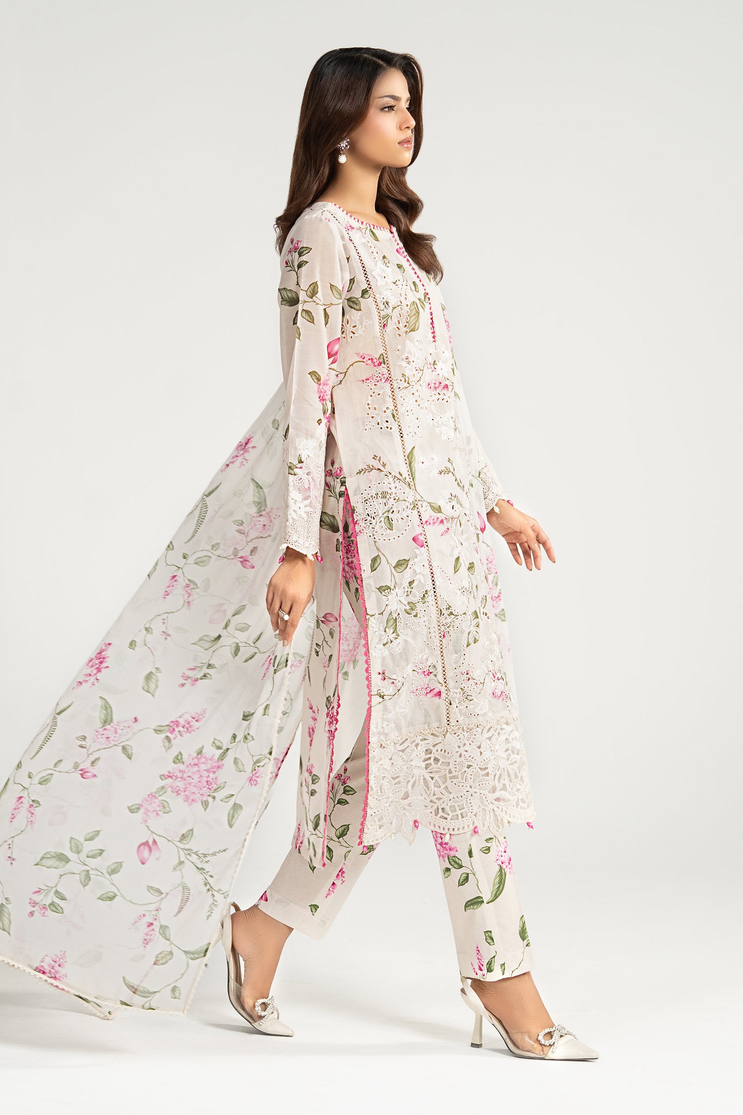 3 Piece Embroidered Paper Cotton Suit