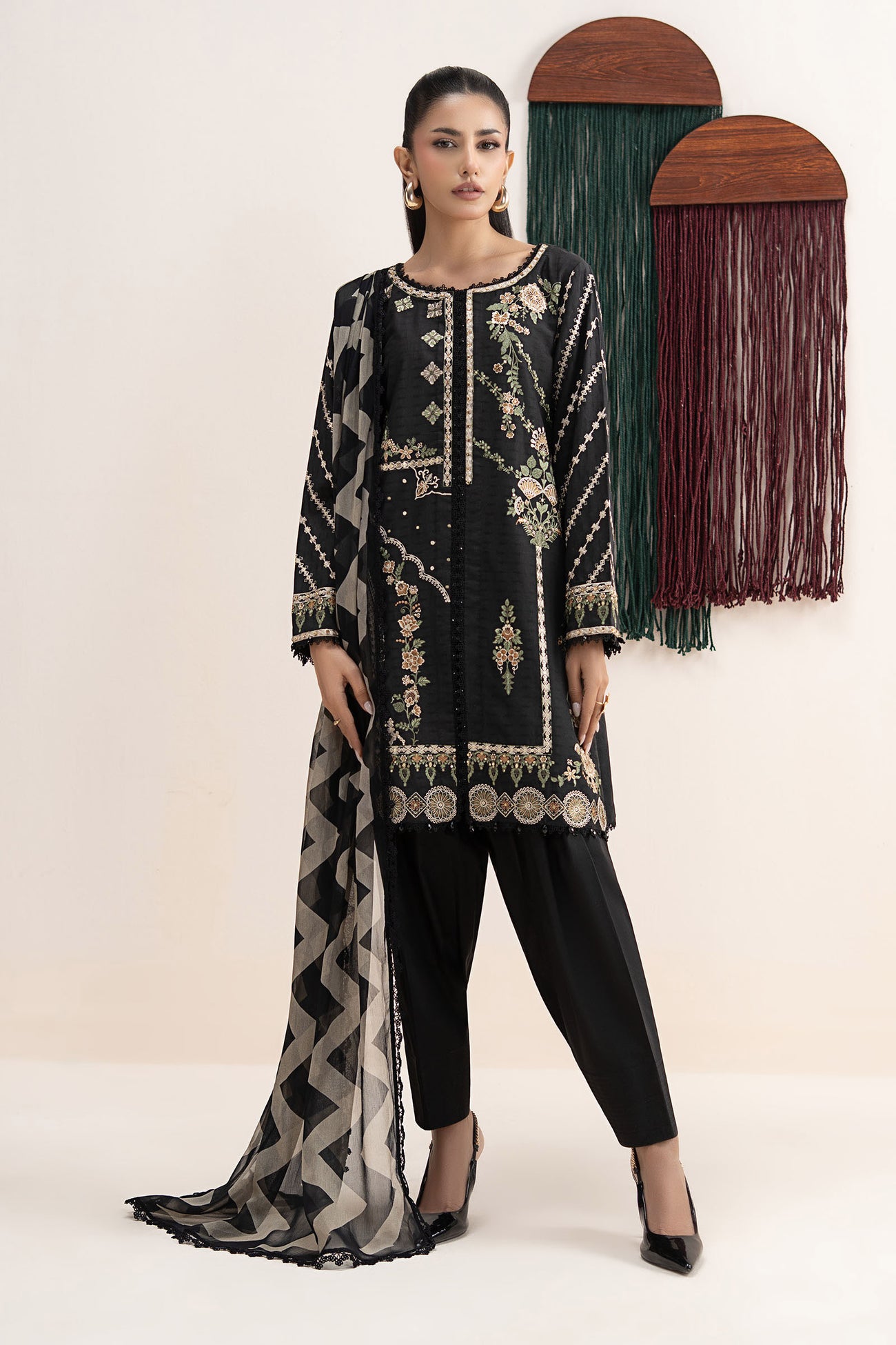 3 Piece Embroidered Dobby Lawn Suit