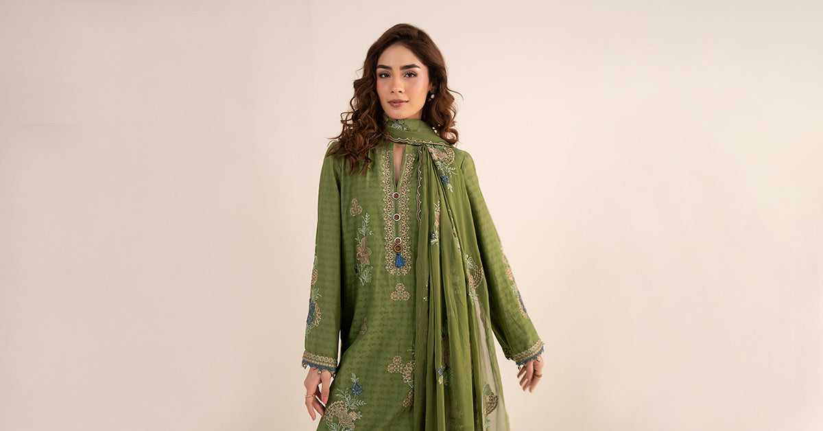 3 Piece Embroidered Dobby Jacquard Suit