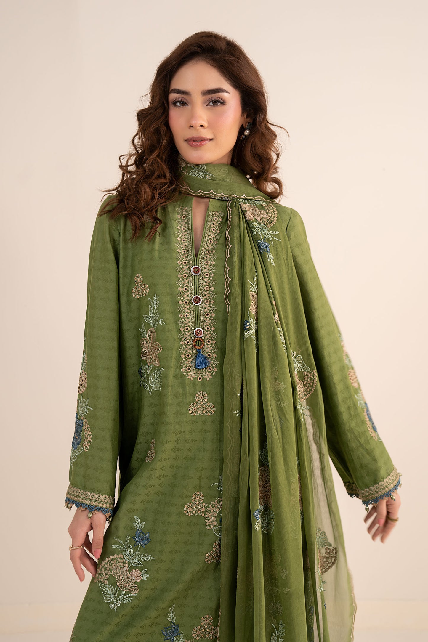 3 Piece Embroidered Dobby Jacquard Suit