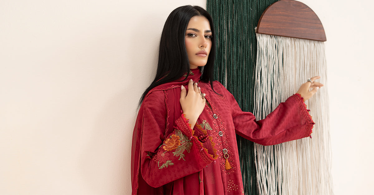 3 Piece Embroidered Dobby Jacquard Suit