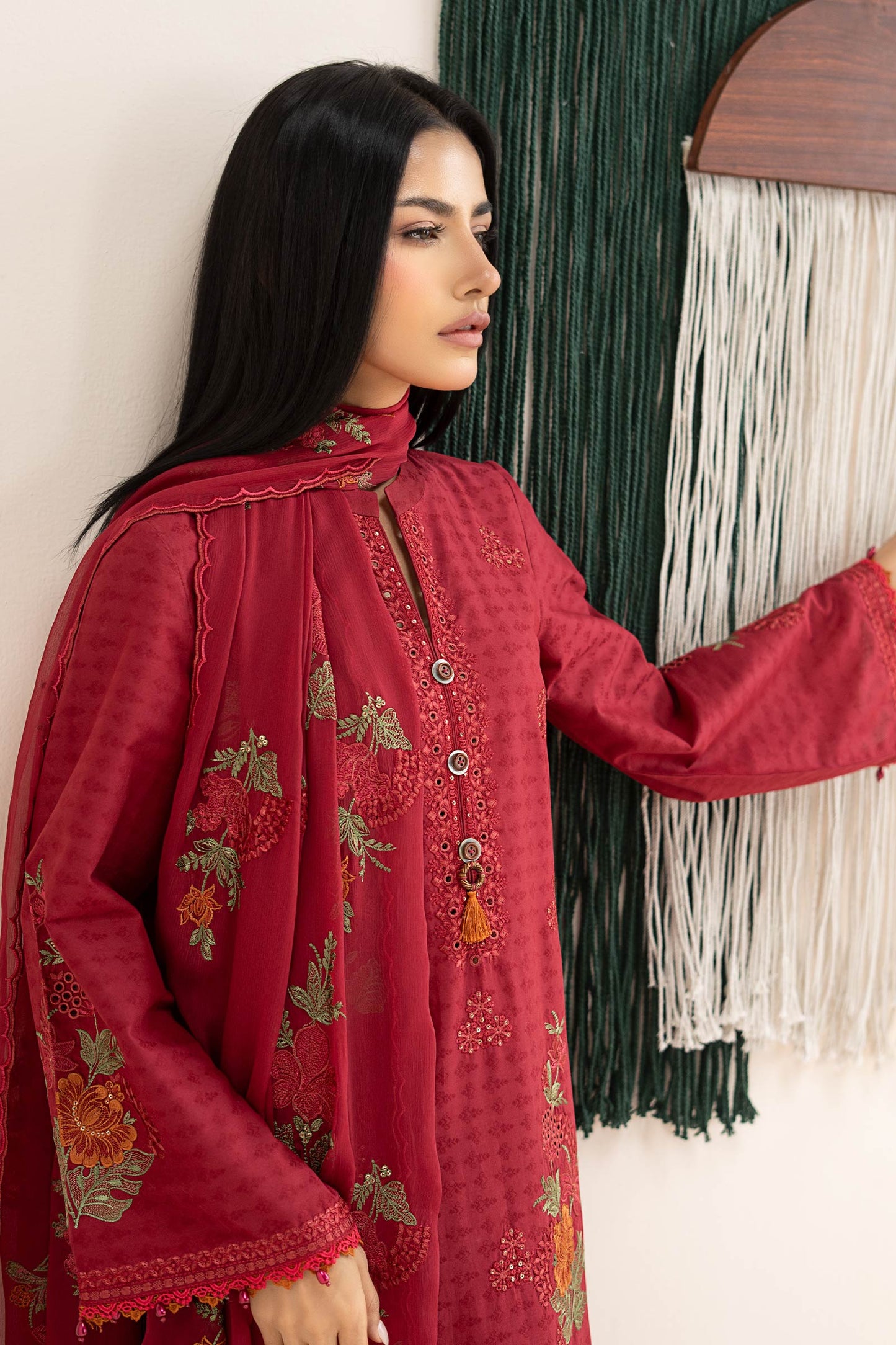 3 Piece Embroidered Dobby Jacquard Suit