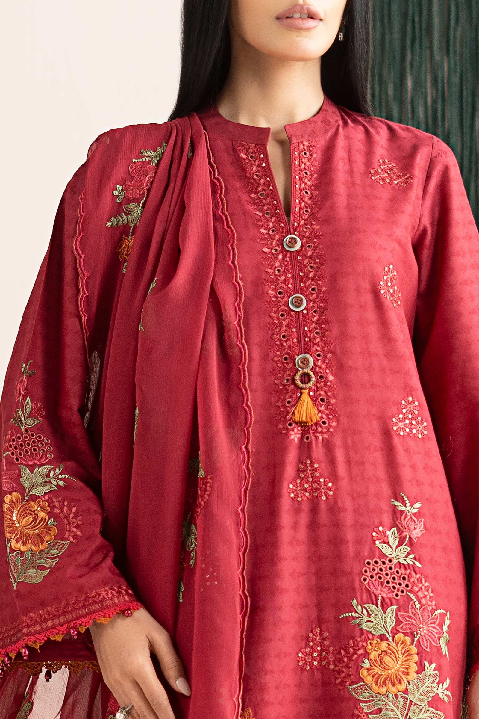 3 Piece Embroidered Dobby Jacquard Suit