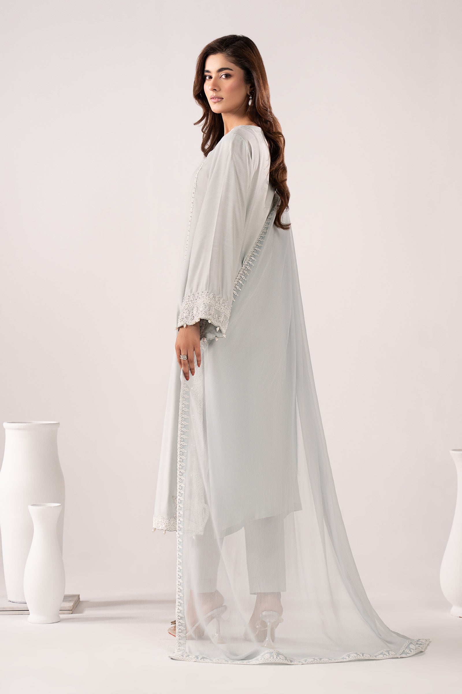 3 Piece Embroidered Raw Silk Suit