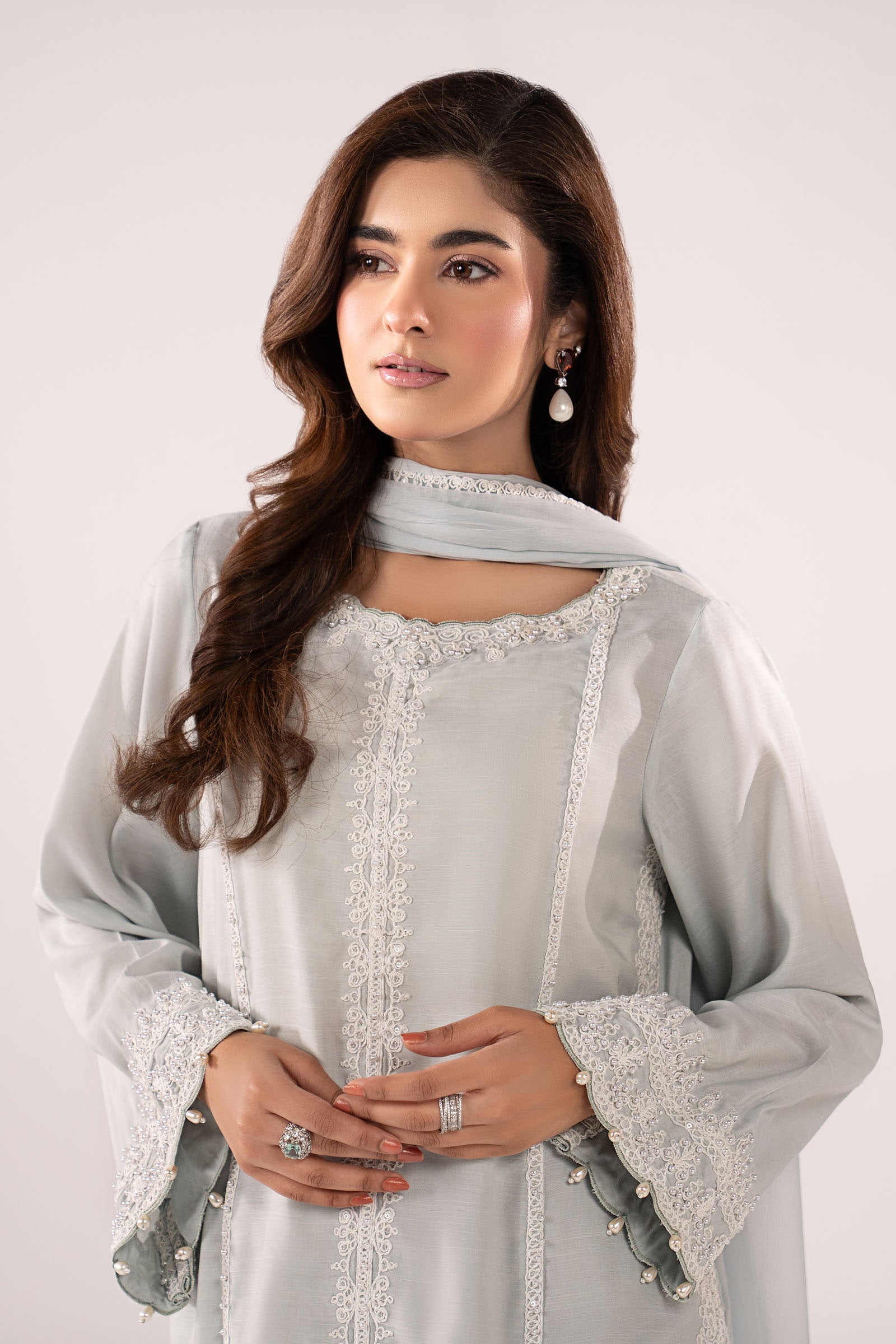 3 Piece Embroidered Raw Silk Suit