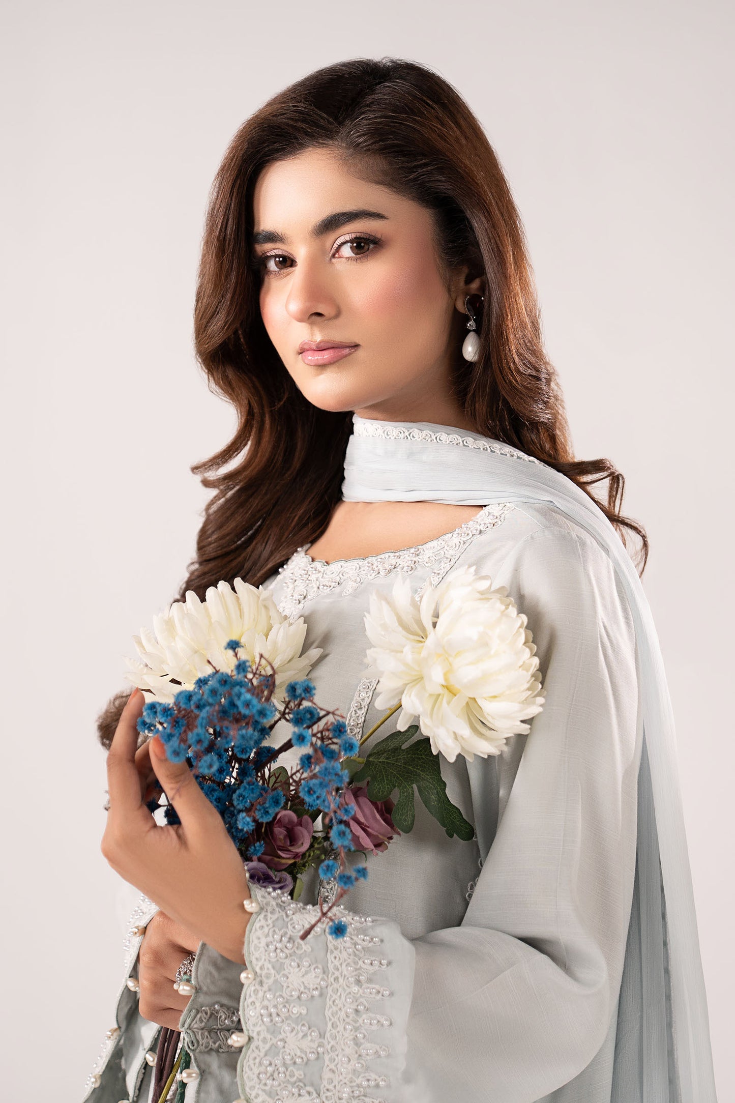 3 Piece Embroidered Raw Silk Suit