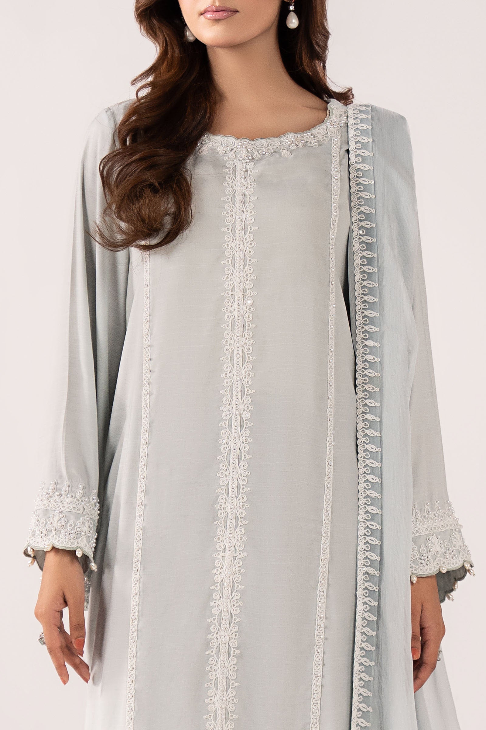 3 Piece Embroidered Raw Silk Suit