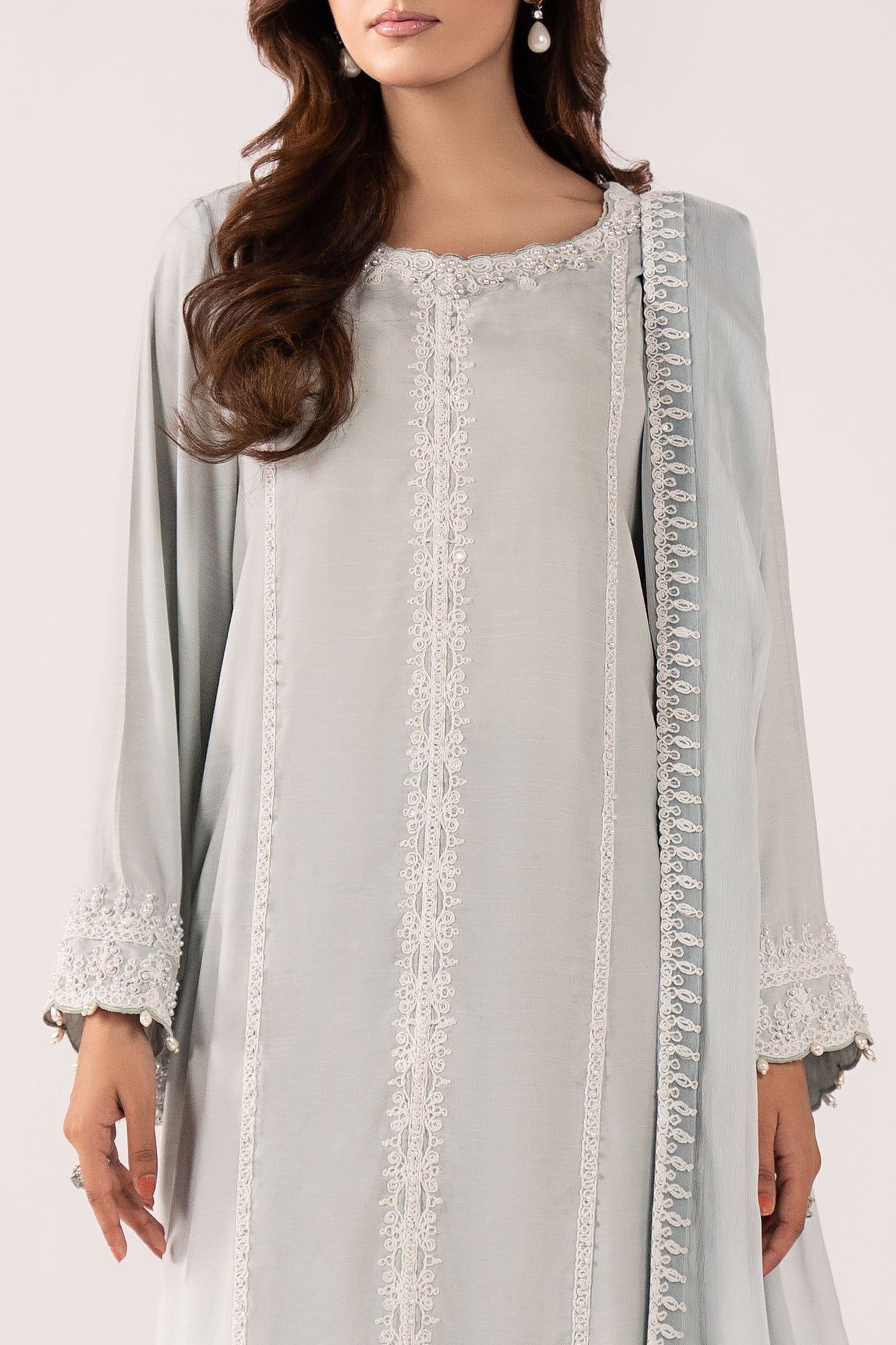 3 Piece Embroidered Raw Silk Suit