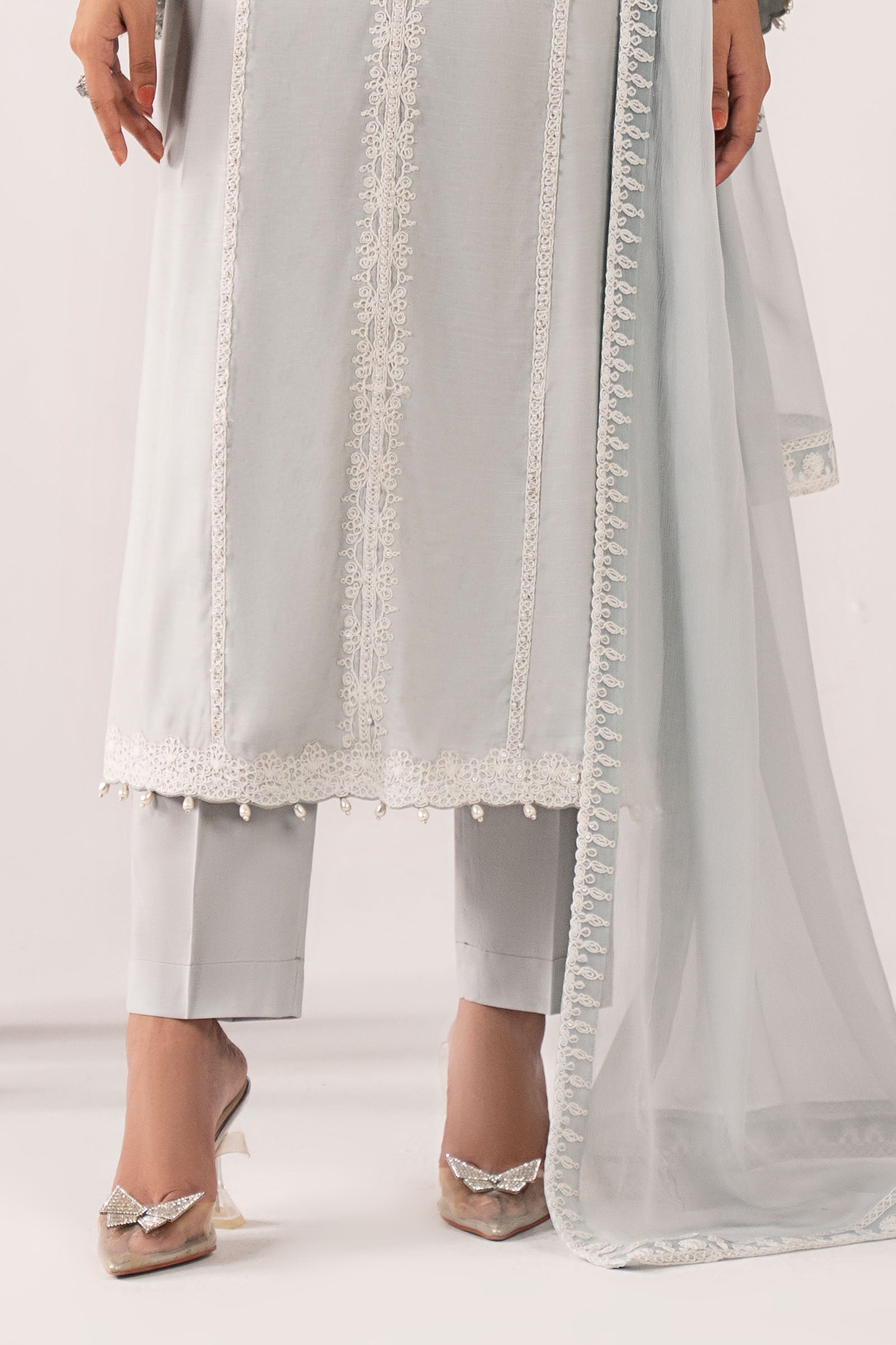 3 Piece Embroidered Raw Silk Suit