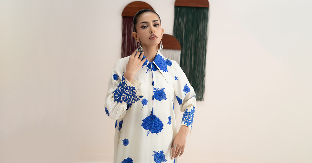 2 Piece Embroidered Raw Silk Suit