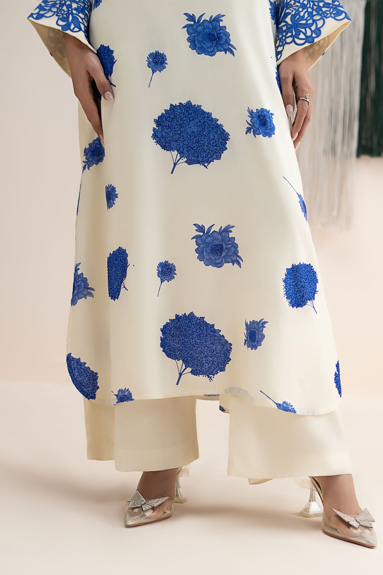 2 Piece Embroidered Raw Silk Suit