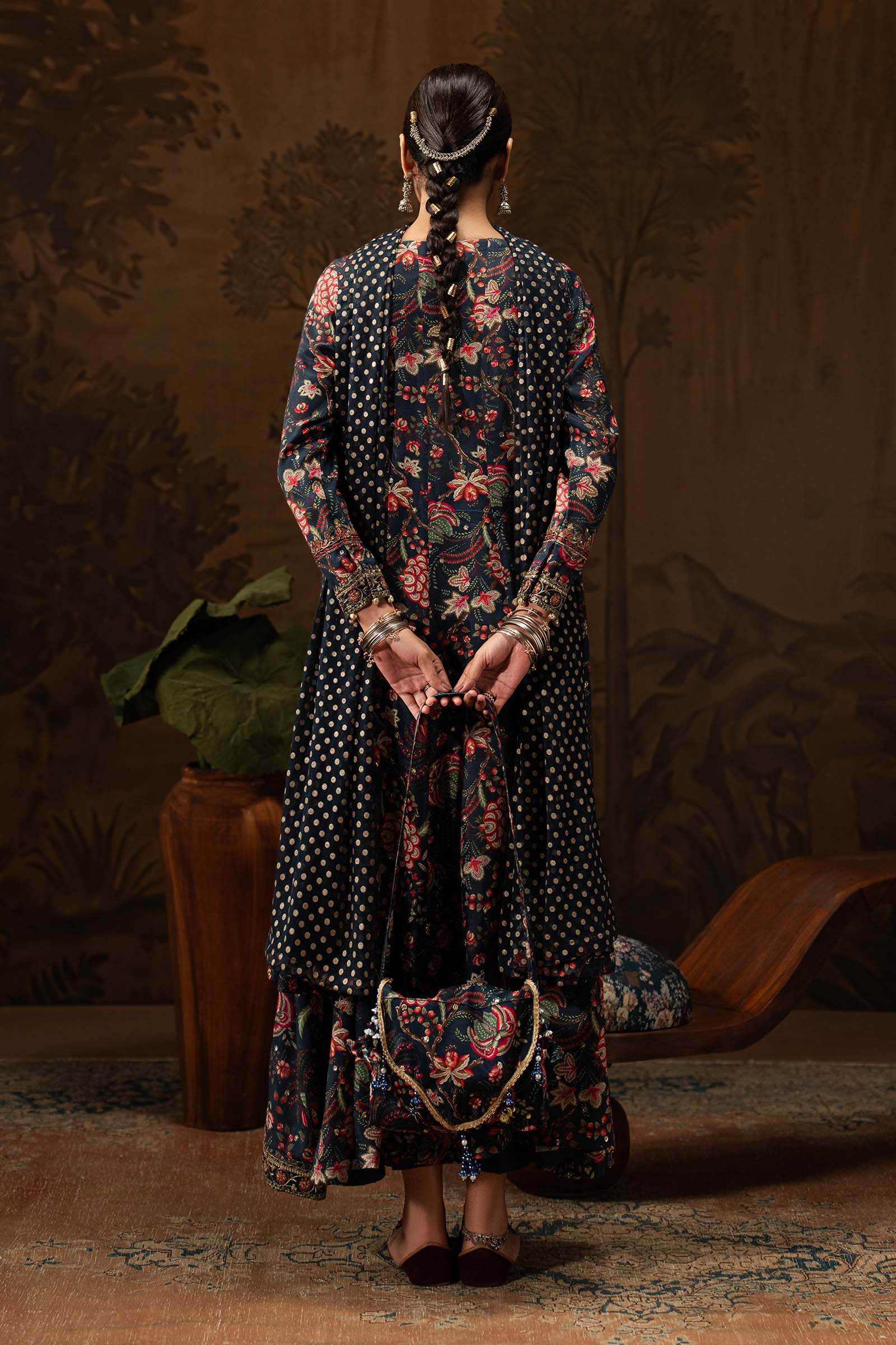 3 Piece Embroidered Raw Silk Suit