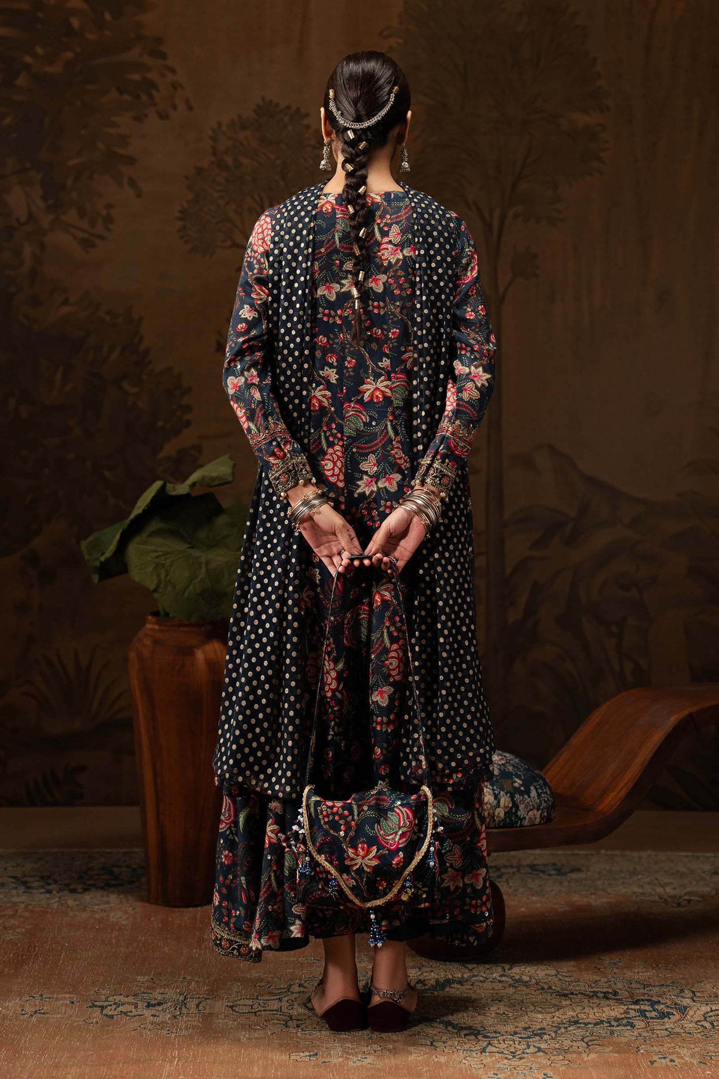 3 Piece Embroidered Raw Silk Suit