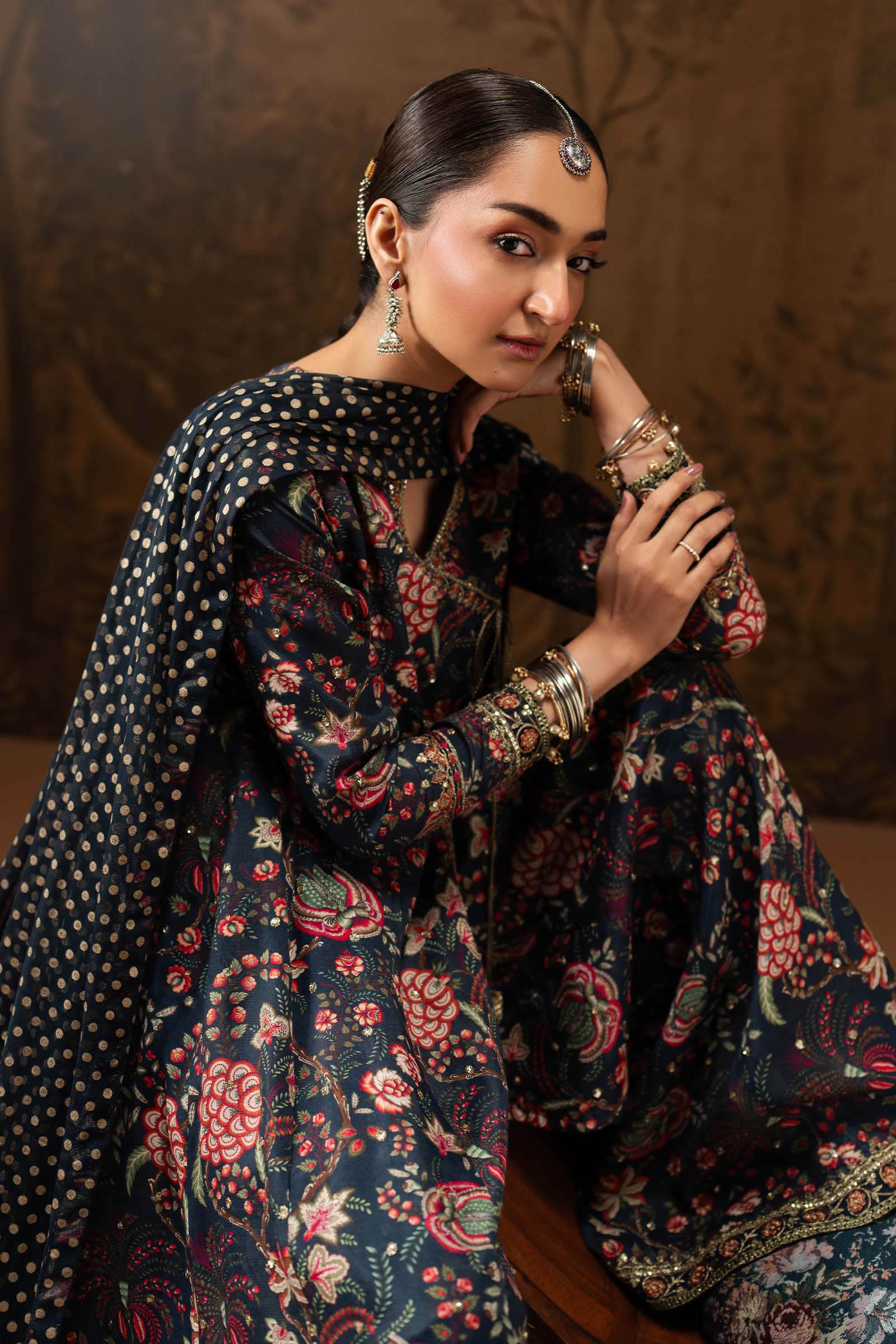 3 Piece Embroidered Raw Silk Suit