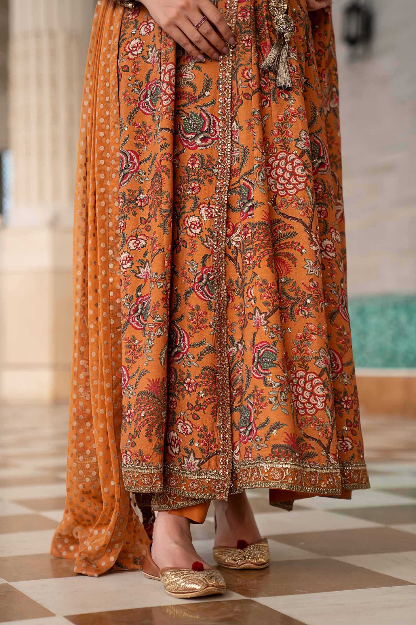 3 Piece Embroidered Raw Silk Suit