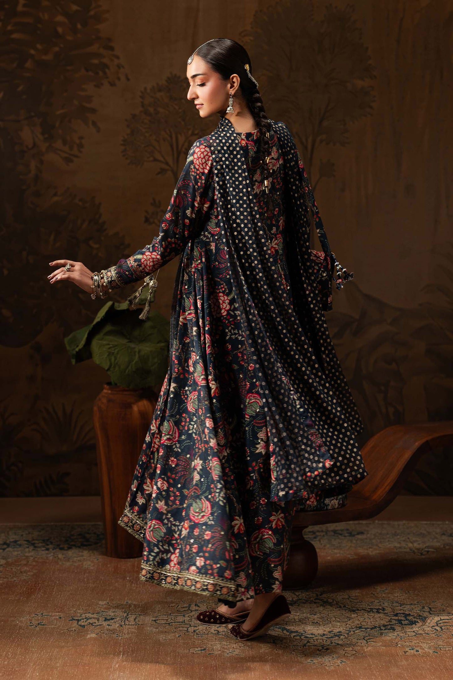 3 Piece Embroidered Raw Silk Suit