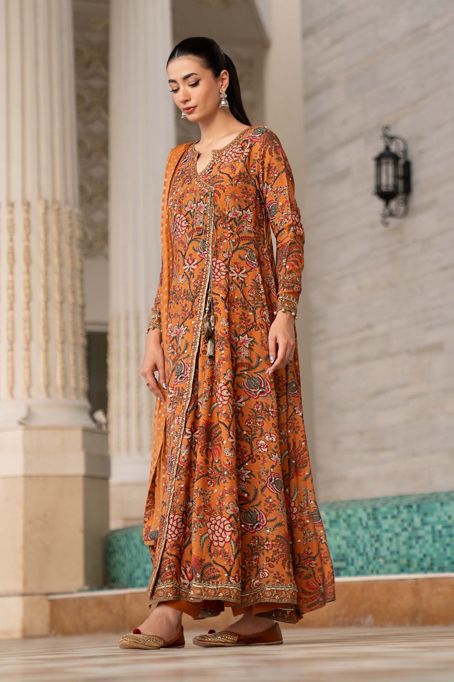 3 Piece Embroidered Raw Silk Suit