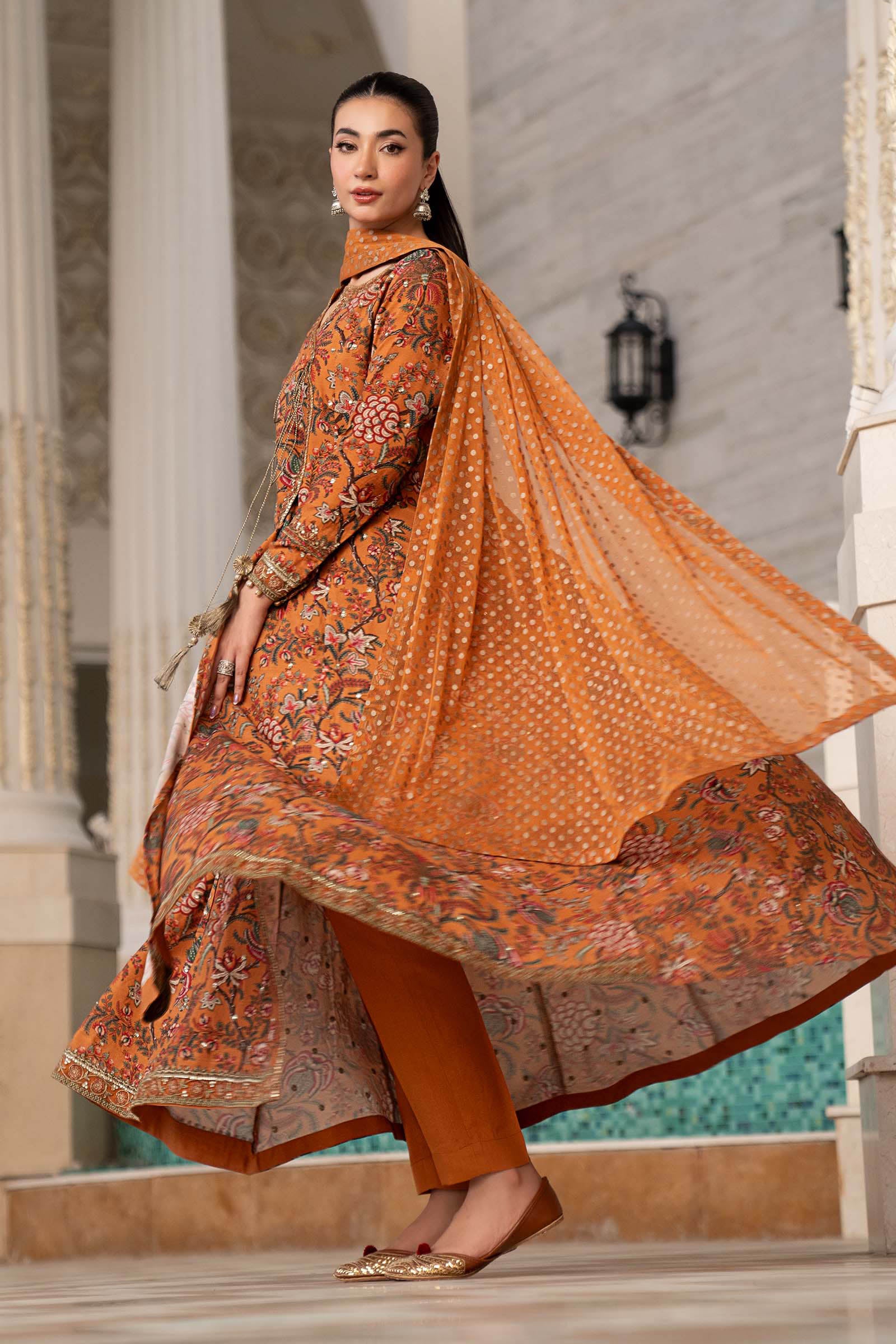 3 Piece Embroidered Raw Silk Suit