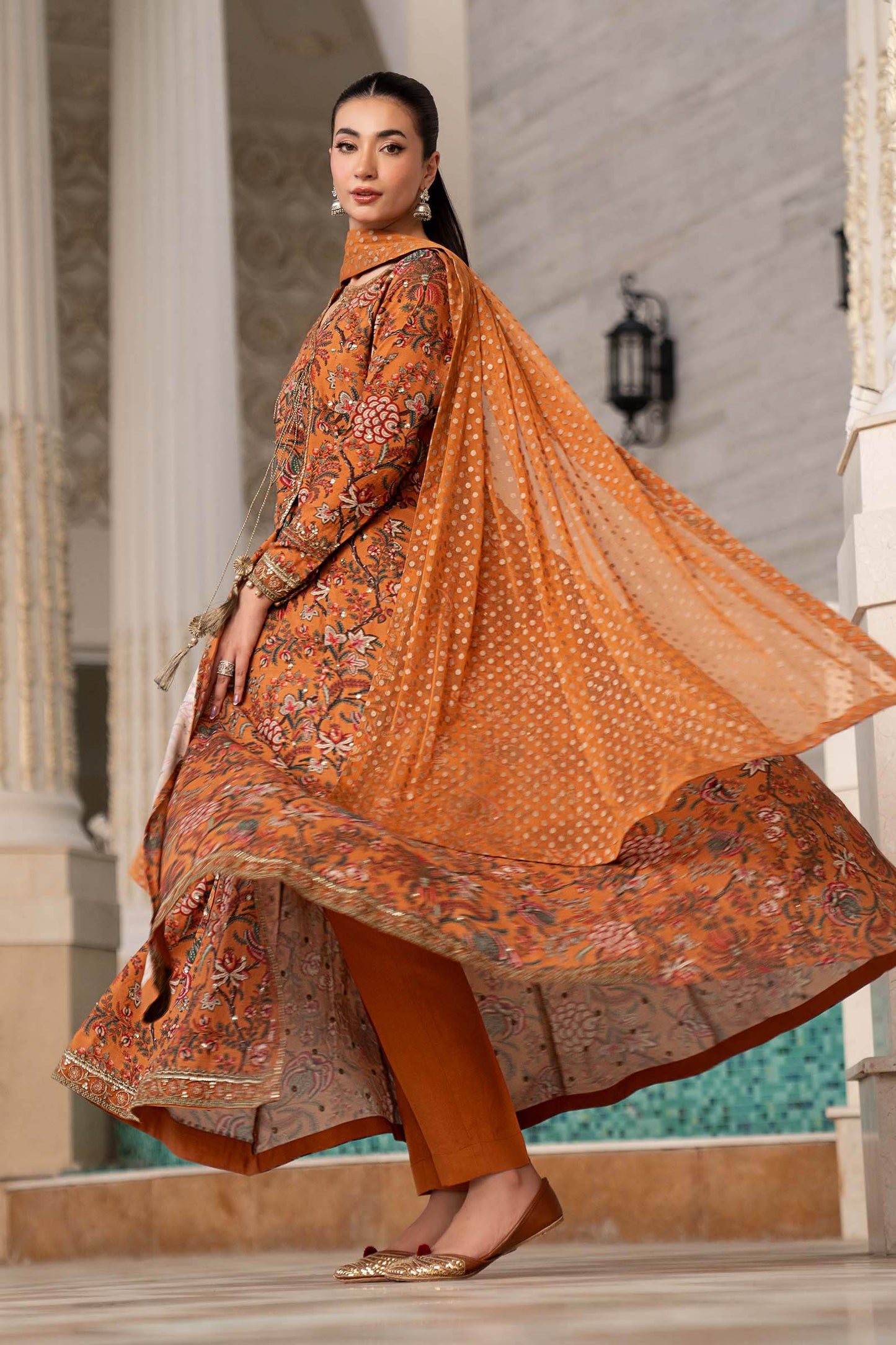 3 Piece Embroidered Raw Silk Suit