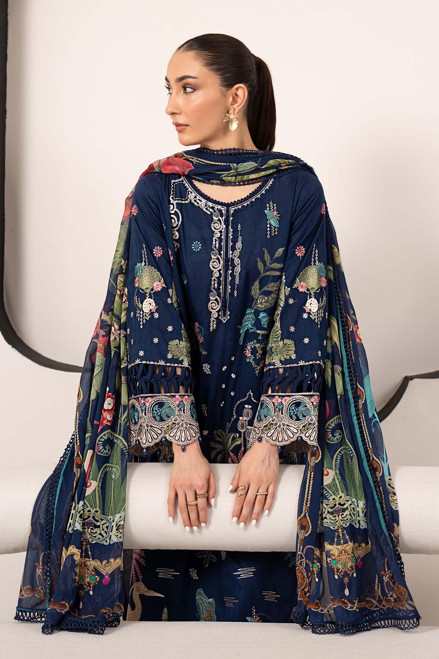 3 Piece Embroidered Dobby Lawn Suit