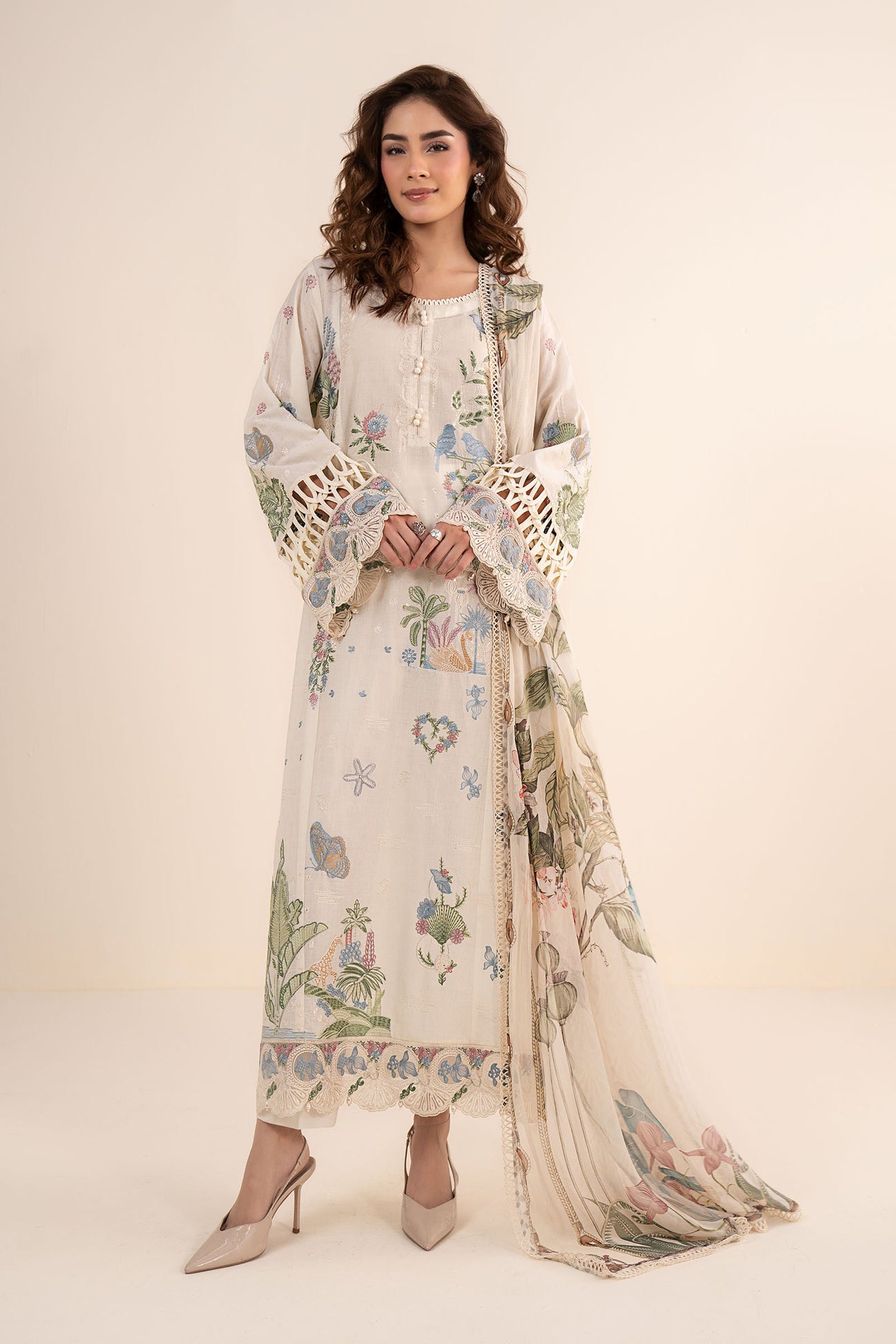 3 Piece Embroidered Dobby Lawn Suit