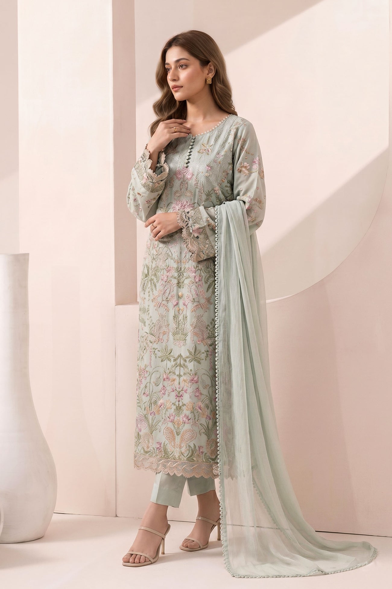 3 Piece Embroidered Dobby Jacquard Suit